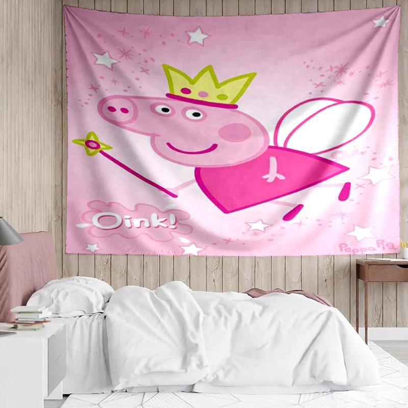 Peppa Pig Print Tapestry, Backdrop, Easy Setup, Ideal for Bedroom, Office & Living Room, with Aesthetic Wall Hanging Decor.