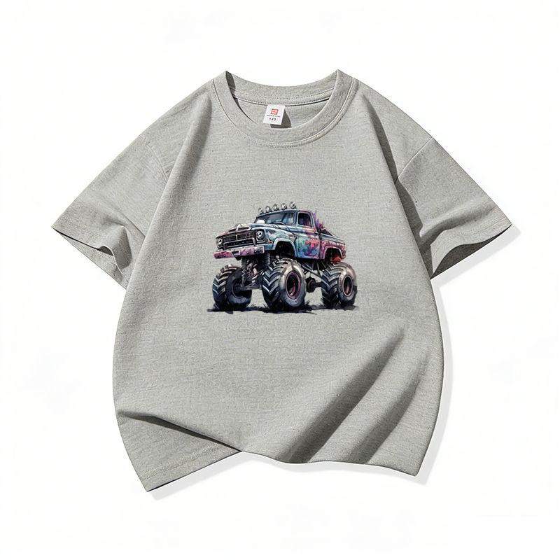 Kids Cotton T Shirt Cool Cartoon Offroad Vehicle Print Crew Neck Short Sleeve Tee Casual Boys Girls Summer Tops