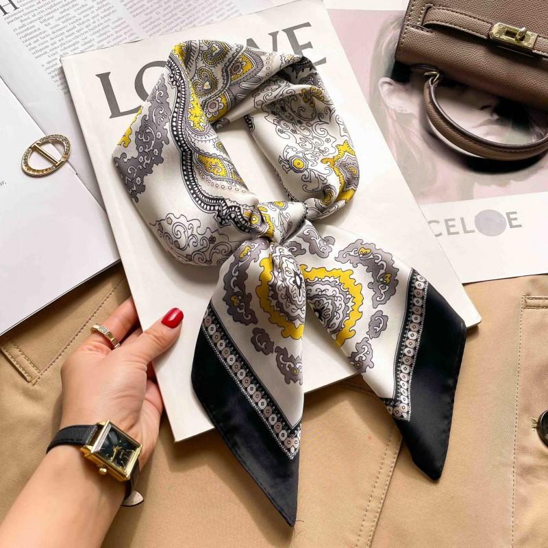 Elegant Silk-Like Square Scarf Women Korean Style Print Neck Lightweight 70x70cm Nylon Fashion Accessory