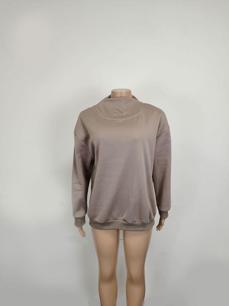 2025 Autumn/Winter Women's Loose High Neck Solid Color Long Sleeve Pullover Sweatshirt