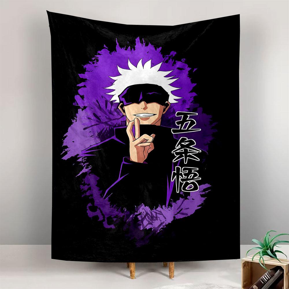 Jujutsu Kaisen Gojo Satoru White Hair Blindfold Purple Splash Wall Tapestry Anime Portrait Art Decor for Bedroom Dorm Game Room Gift