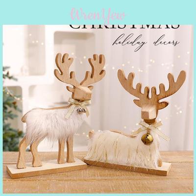 Christmas Reindeer Figurine Wooden Gold Holiday Decor For Festive Celebration