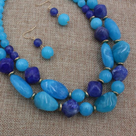 1 Set Layered Necklace Retro Design Jewelry Accessories Double Strand Statement Necklace Hook Earrings Set for Party