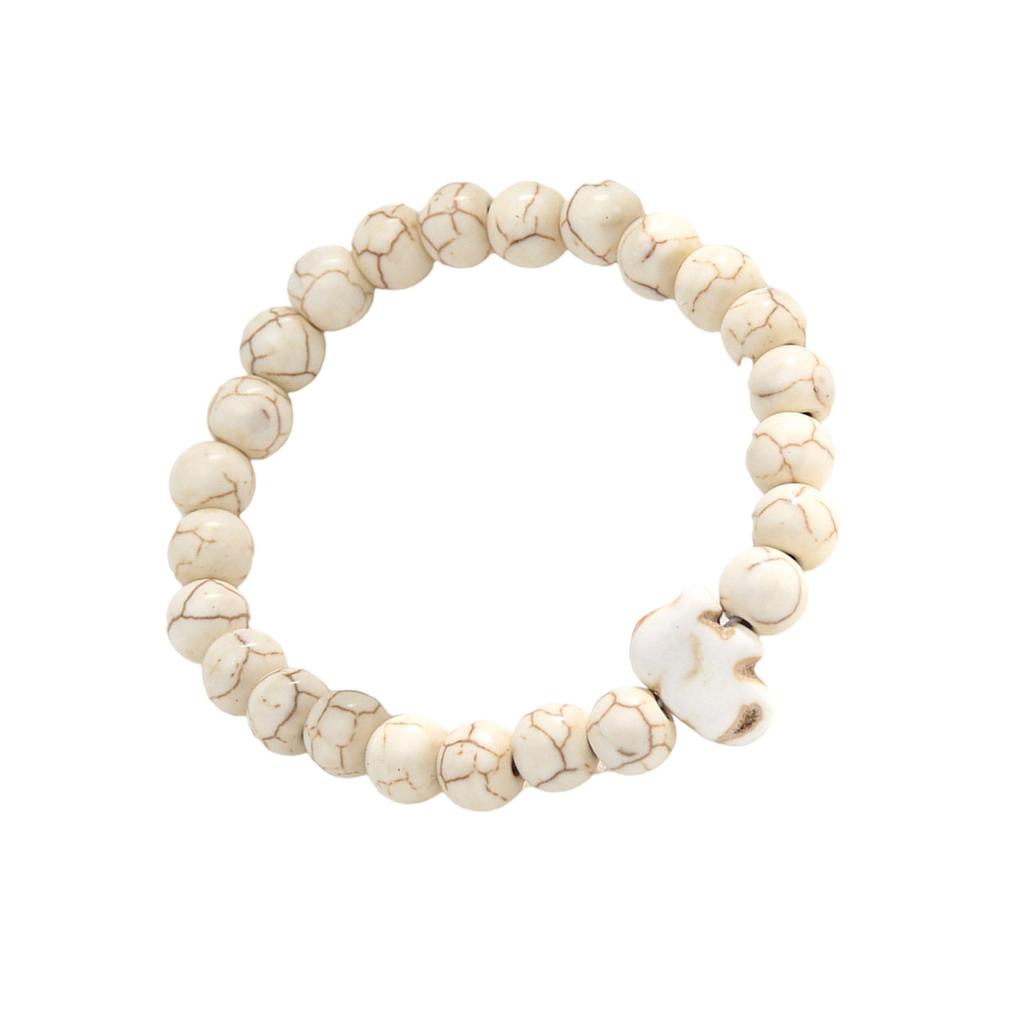 Handgefertigtes Natursteinperlenarmband mit Elefantenanhänger 8MM Elastische Designs Armkette für Glück und Schutz