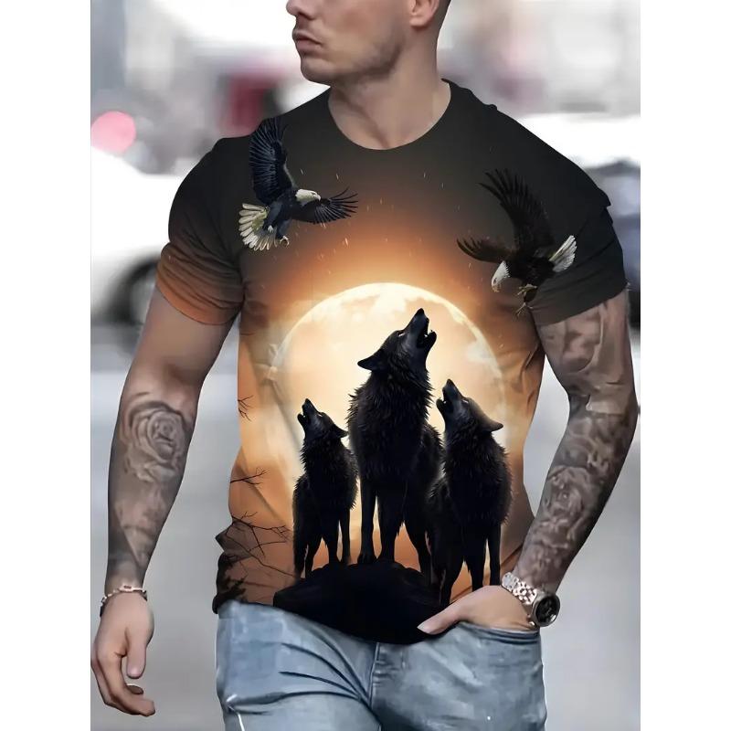 Summer Round Neck 3D Funny Terrifying Animal Patterns Print Top Fashionable Casual Short Sleeved Men's T-shirts