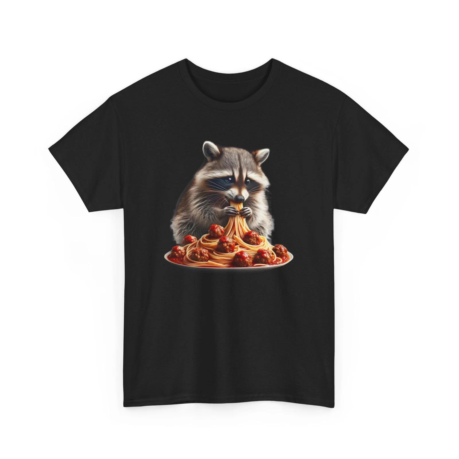 Unisex Adult T Shirt Raccoon Spaghetti Meatballs Quirky Funny Animal Tee Food 4XL