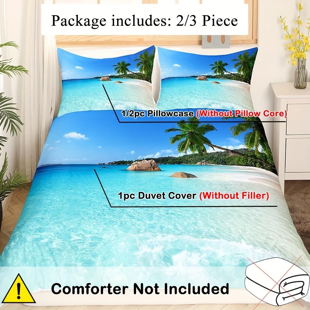 2/3pcs Beach And Sea View Printed Duvet Cover Set, Landscape Bedding Set For Bedroom Decor