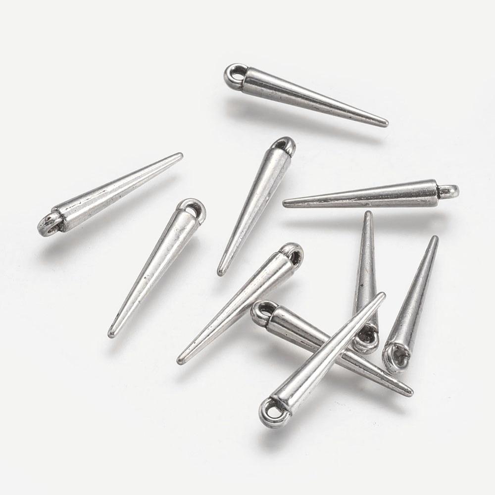 500pcs Tibetan Style Alloy Pendants Spike Beads Cadmium Free & Nickel Free & Lead Free Antique Silver 21x3mm Hole: 1mm