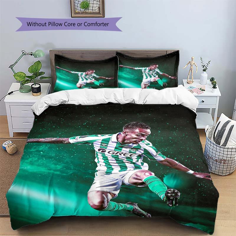 3-Piece Soccer Player Action Print Bedding Set (1 Duvet Cover, 2 Pillowcases; Inserts Not Included) – Ideal for Sports Fans' Bedroom Decor