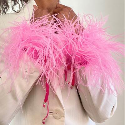 DIY 2PCS Beautiful Ostrich Feather Cuff Fluff Wristband Fur Colored Plume Bracelet Hair Accessories Anklet Slaps Sleeves Cuffs Decor