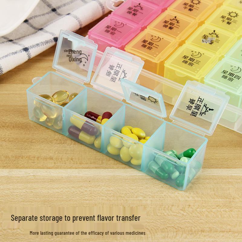 Portable 28-Grid Weekly Pill Organizer: Dustproof, 7-Color, Large Capacity
