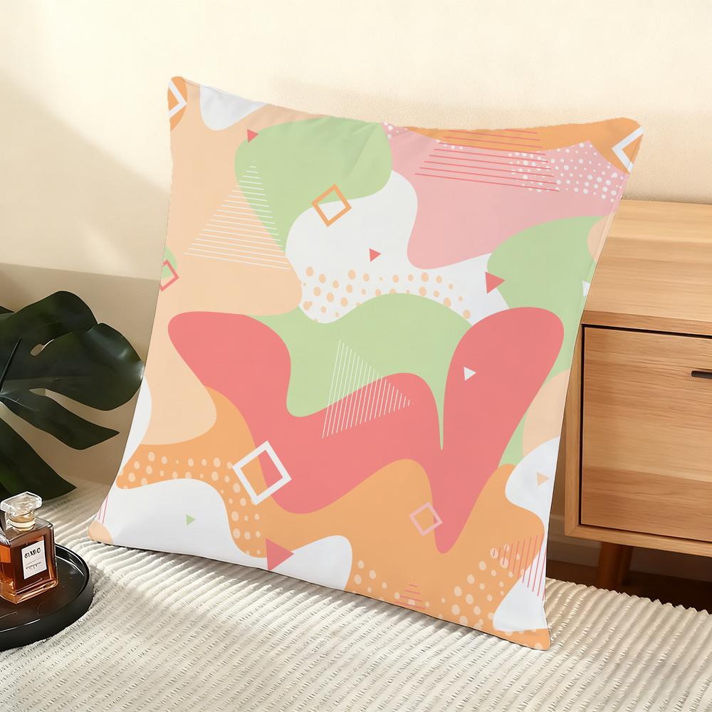 Colorful Geometric Pattern Cushion Cover Soft Short Plush Pillow Cover Smooth Cozy Texture Aesthetic Cushion Case Home Decor
