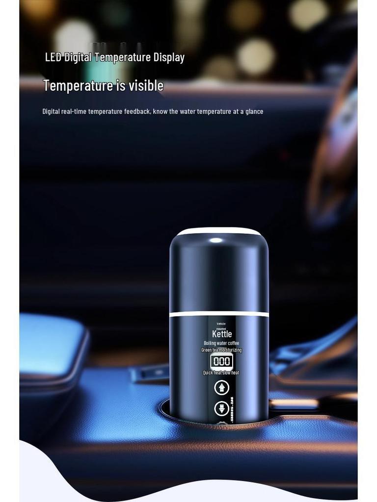 Dvounapěťová auto elektrická konvice: USB chytrý vyhřívaný izolační hrnek pro 12V/24V