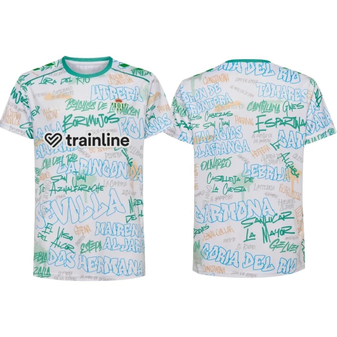 

2026 Real Betis White Graffiti Pre-match Football Training T-shirt Casual Sports Training T-shirt Top Adult and Children s Sizes 4XL