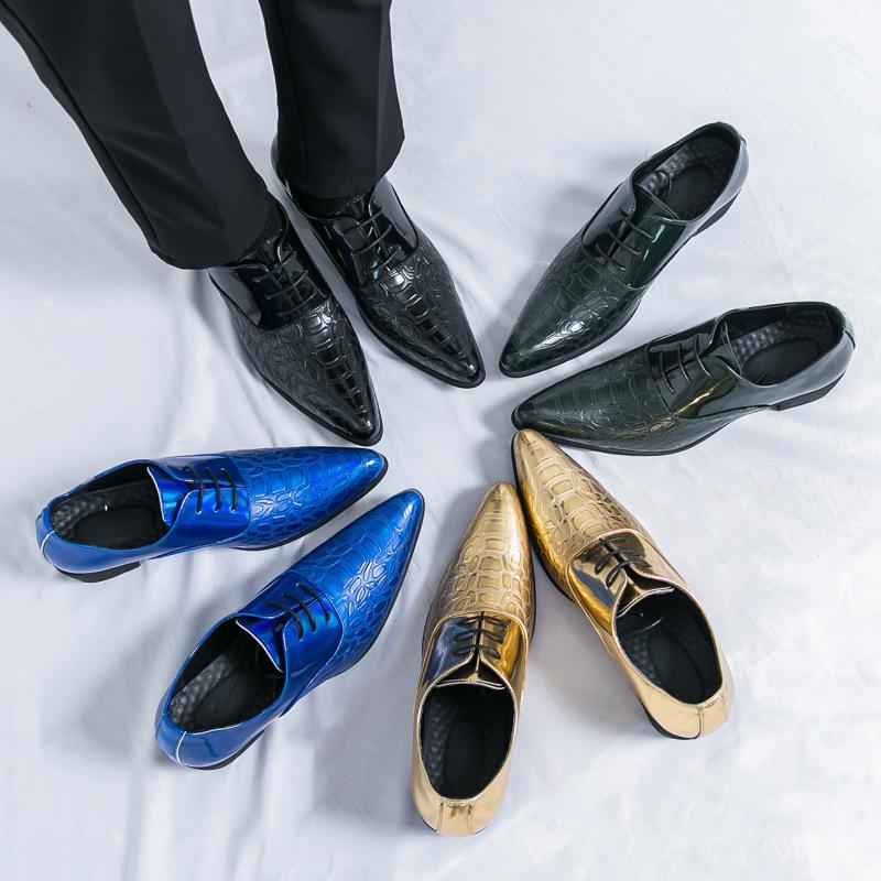 Men's Plus Size Patent Leather High Heels: Multi-Color, Height-Increasing, Pointed Toe, Lace-Up Casual Business Shoes