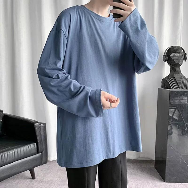 Loose Long Sleeved Sleeved T-shirt Men's Spring Autumn Pure Color Big Size Casual T-shirt