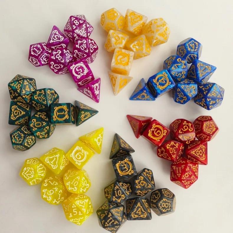 7PCS/Set Polyhedral Dice Multi Colors Dragon Pattern TRPG RPG DND Acrylic Dice For Role Playing Games Entertainment Board Game