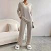New Autumn Winter Women Two Piece Loungewear Set, Elegant Loose V-Neck Casual Outfit With Straight Leg Pants