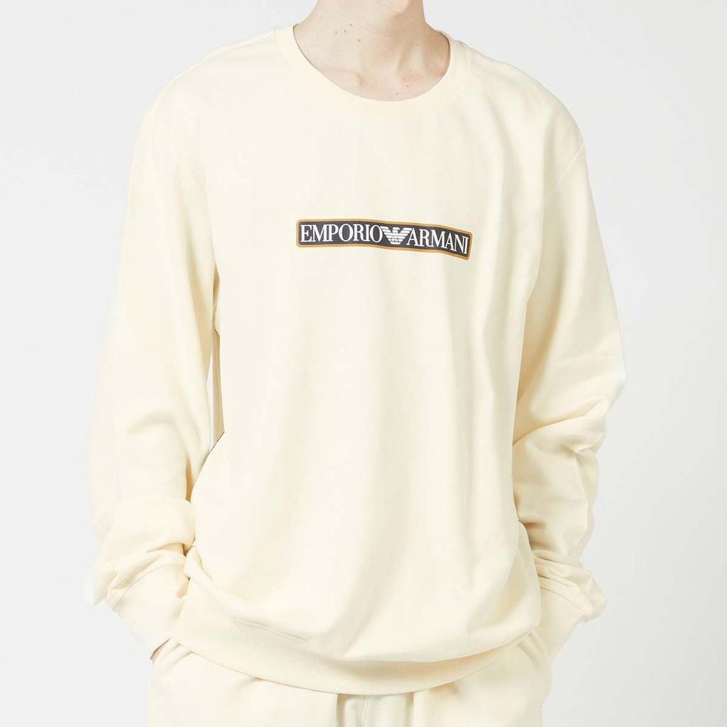 Emporio Armani BRUSHED TERRY PO CREWNECK Cotton Crew Neck Long Sleeve Pullover Sweatshirt Trainer EU Size Present 54085735 Official Shop Product Black