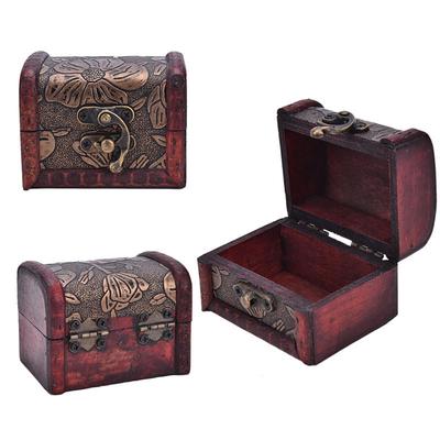 Wooden Vintage Treasure Chest Wood Jewellery Storage Box Case Organiser Ring