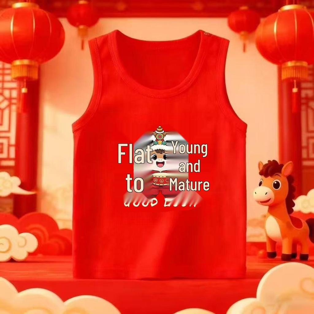 Kids' Red Cotton Vest, Winter Inner Wear for Boys & Girls, Year of the Rat Sleeveless New Year Outfit
