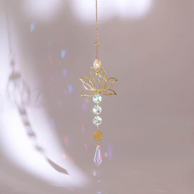 1Piece Natural Crushed Stone Amethyst Lotus Flower Pendant Rainbow Maker Window Decoration Pendant Suncatcher Gardening Crafts
