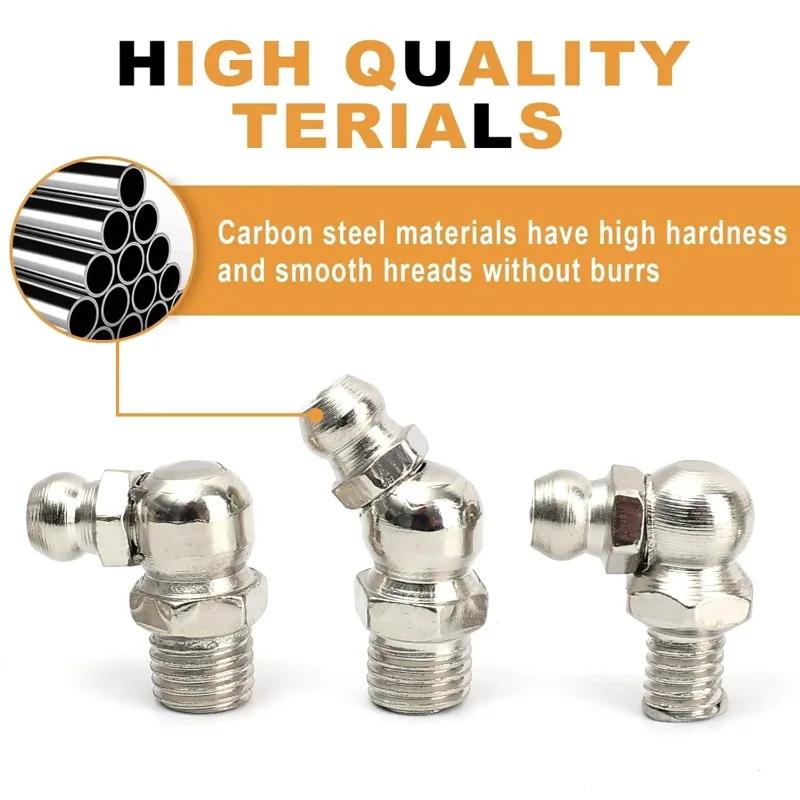 Metric Grease Nipple Kit Straight Zinc Plated Metal Grease Nipple with Storage Box Hydraulic Grease Nipple Coupler 45°/90° Angle