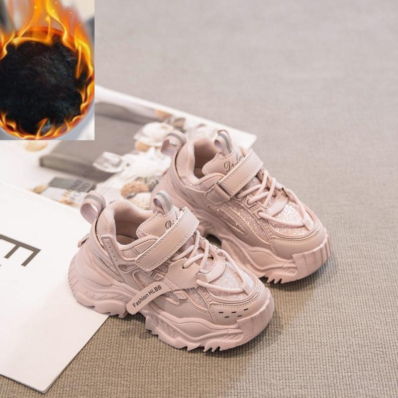 Sports Shoes for Girls New Shoes for Autumn and Winter Children Plus Plush Daddy Shoes Casual Two Cotton Shoes for Boys Medium and Large Children