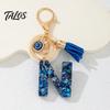 Talos Blue Series Keychain Pendant, Initial Letter Charm Key Chain with Eyes Tassel Design, A-Z Holder for Bags Backpacks Cars Accessories