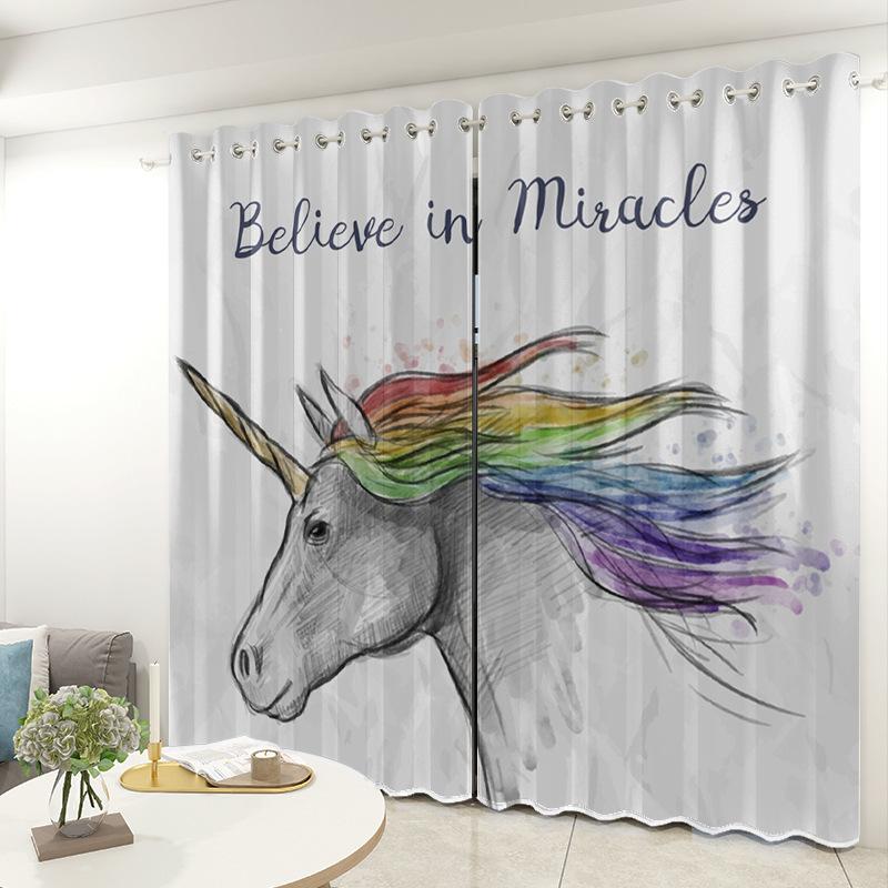 Unicorn Curtain Bedroom Living Room Balcony Blackout Curtain Office Hotel Insulation Curtain