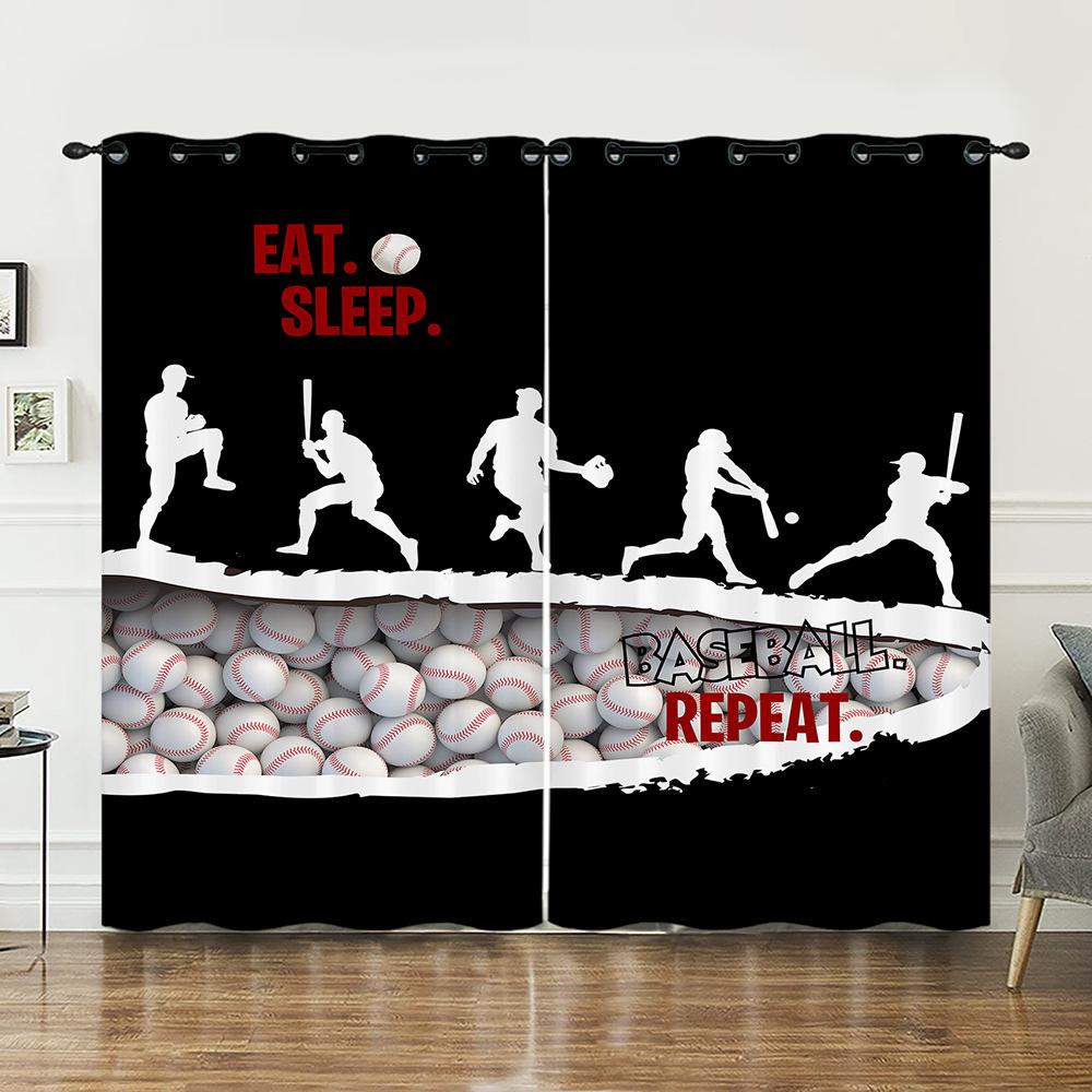Curtain Bedroom Curtain Digital Printing Sports Baseball Blackout Curtain Fabric No Punching