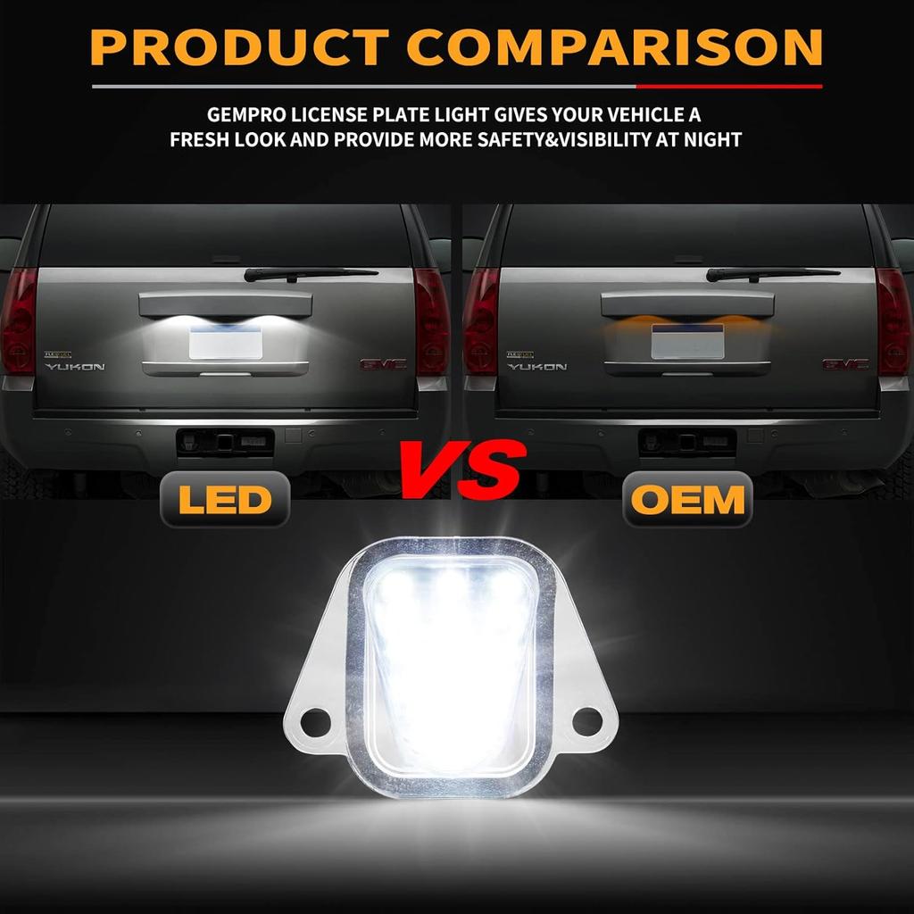 Gempro LED License Plate Lights Rear Bumper Tag Lamp Assembly For 2007-2014 Chevy Suburban Tahoe GMC Yukon C-Adillac Escalade ESV, 6000K White 2PCS