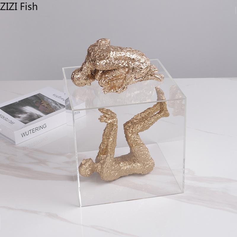 Minimalist Abstract Character Resin Statue Acrylic Display Box Desk Decoration Creative Figures Sculpture Room Aesthetic Decor