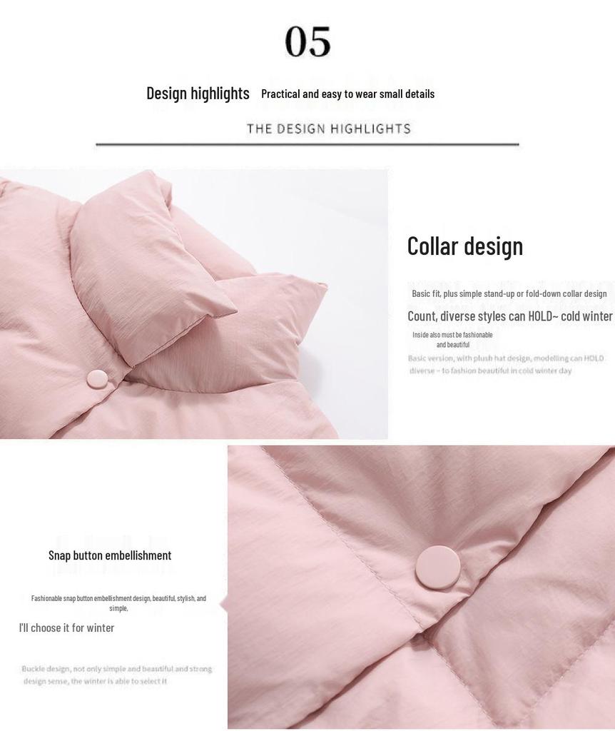 Women's Fashionable Lightweight Stand-up Collar White Duck Down Jacket for Autumn and Winter