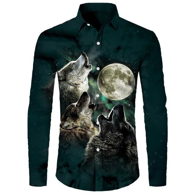 Мужские рубашки с 3D принтом Cool Wolf — фото 17