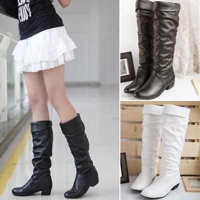 3 Farben Damenmode Kniehohe Stiefel Vintage Britische PU-Lederschuhe Frau Niedriger Absatz Damen Retro Schnalle Lange Stiefel Schuhe