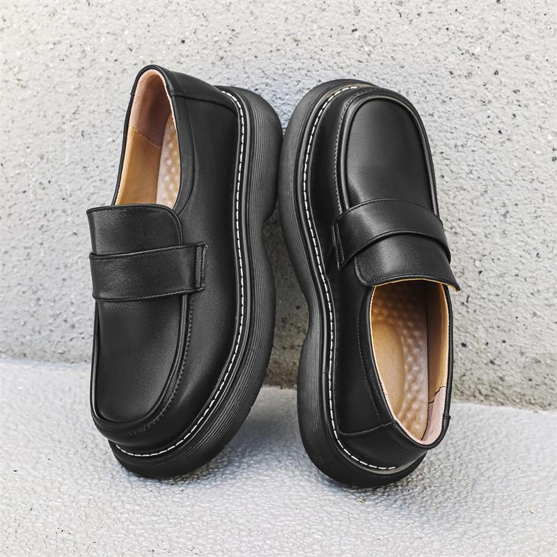 men's fashion original leather shoes slip-on driving shoe party banquet dresses black trendy platform loafers gentleman footwear