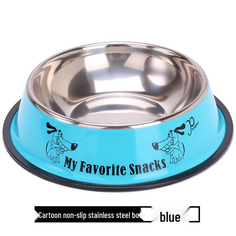 Anti-Spill Stainless Steel Pet Bowl with Rubber Bottom and Paw Print Design