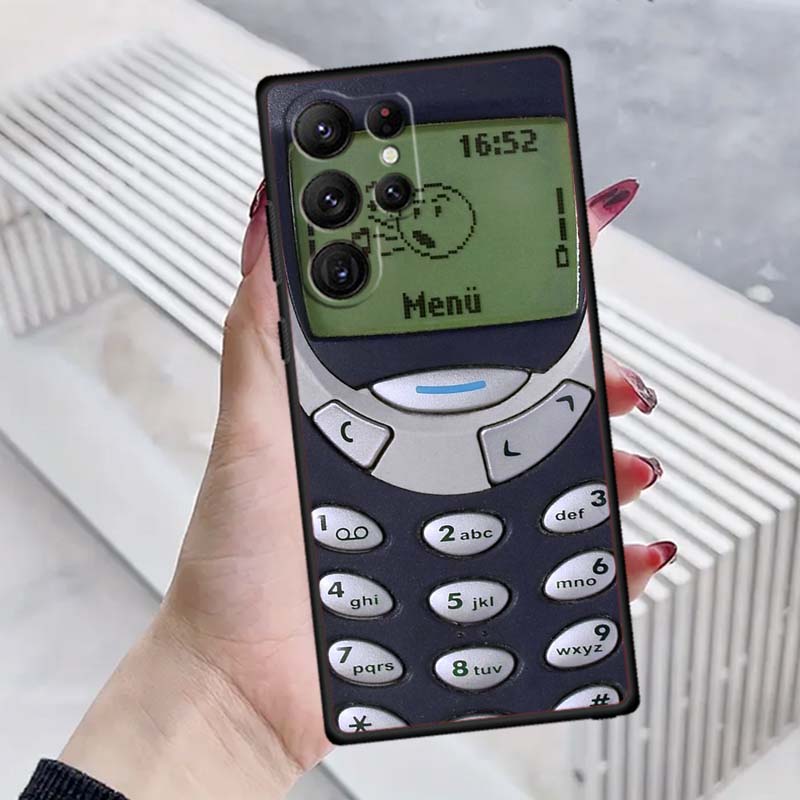 Luxury Vintage Phone Pattern Phone Case For Samsung Galaxy S26 S25 S24 S23 S22 S21 S20 Ultra Plus FE 5G Black Soft TPU