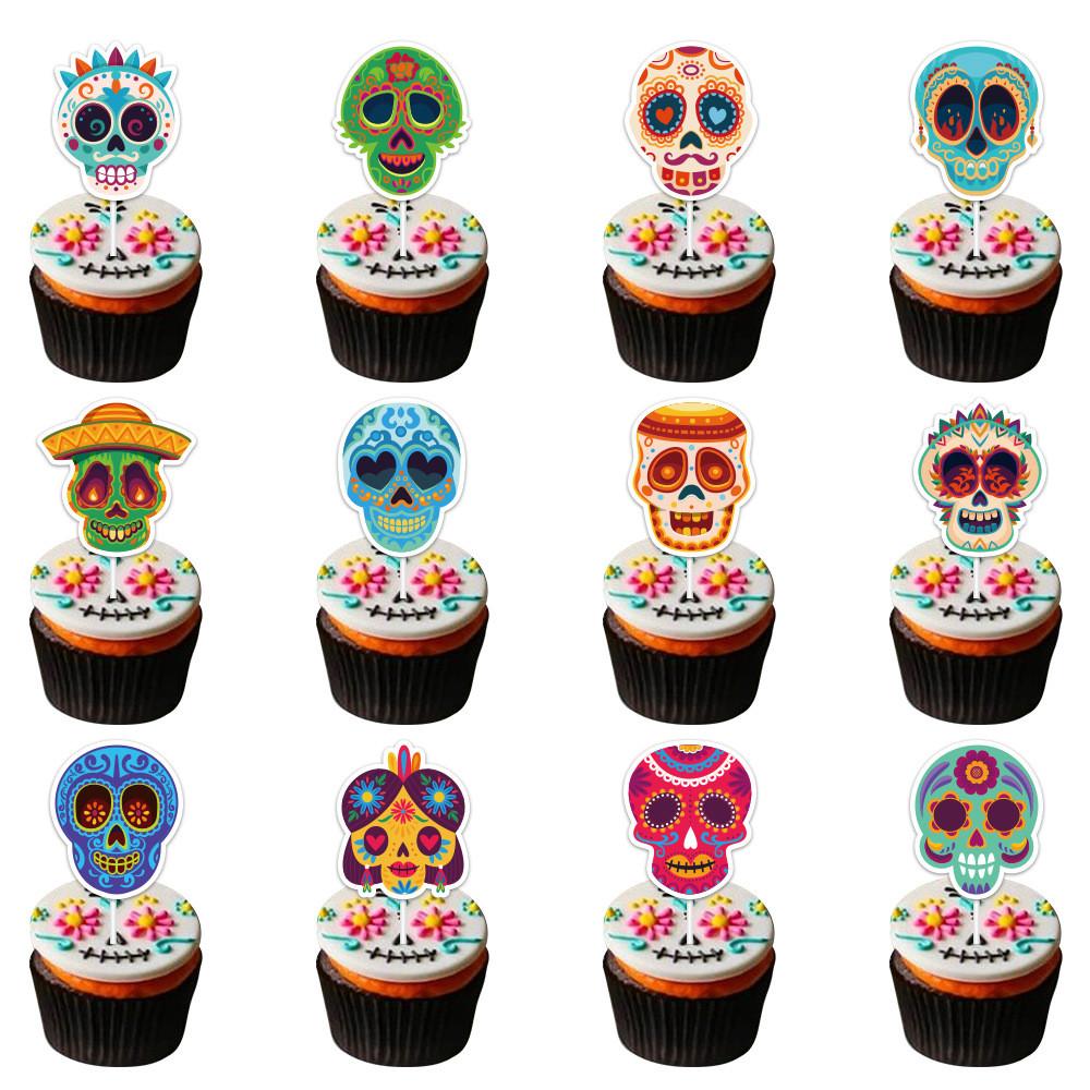 Halloween Skull Cake Topper Paper Party Decoration For Spooky Celebrations