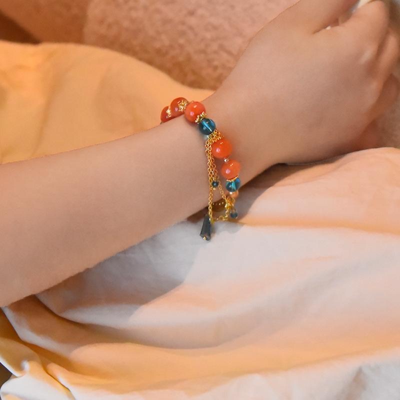 Glass Bead Tassel Bracelet Light Luxury High Sense 2025 New Trend Crystal Bracelet Fashion Temperament Jewelry