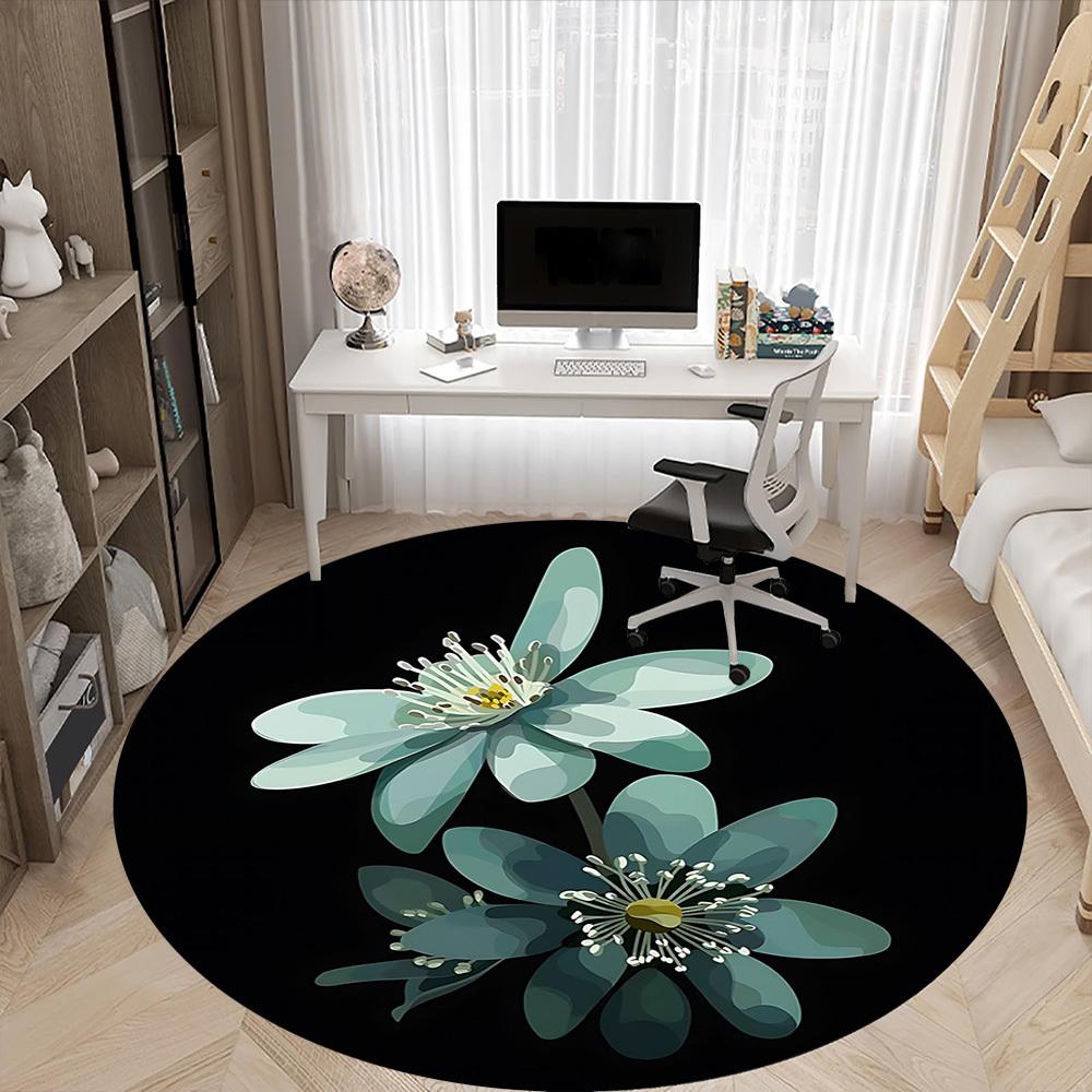 1PC Floral Bloom Office Round Area Rug, Mat Suitable For Office, Under Office Chairs Bedroom Living Room Home Decor, Room Deco
