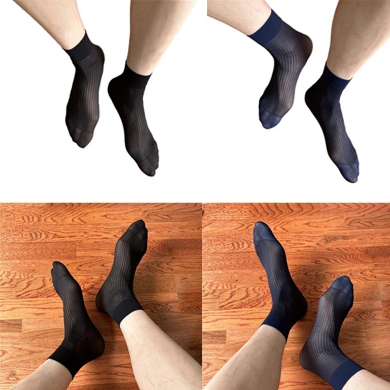 Herren Gestreifte Durchsichtige Business-Kniestrümpfe Bequem Atmungsaktiv Elastisch Formell Anzug Kurze Röhre Nylon Knöchelstrümpfe Strumpfwaren