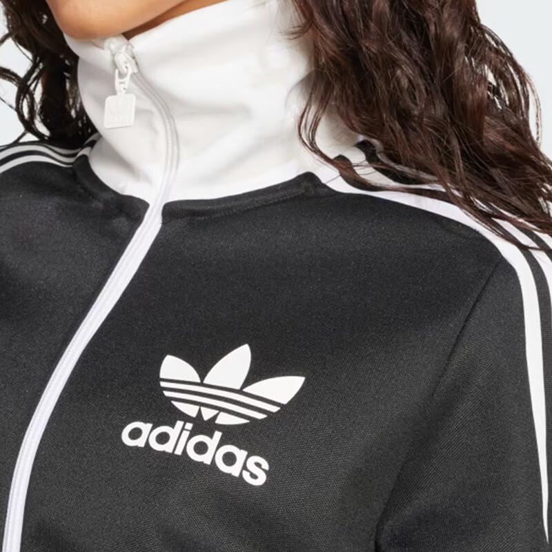 adidas Originals Letter Logo Striped Stand Collar Jacket Women Jackets Black HZ3743