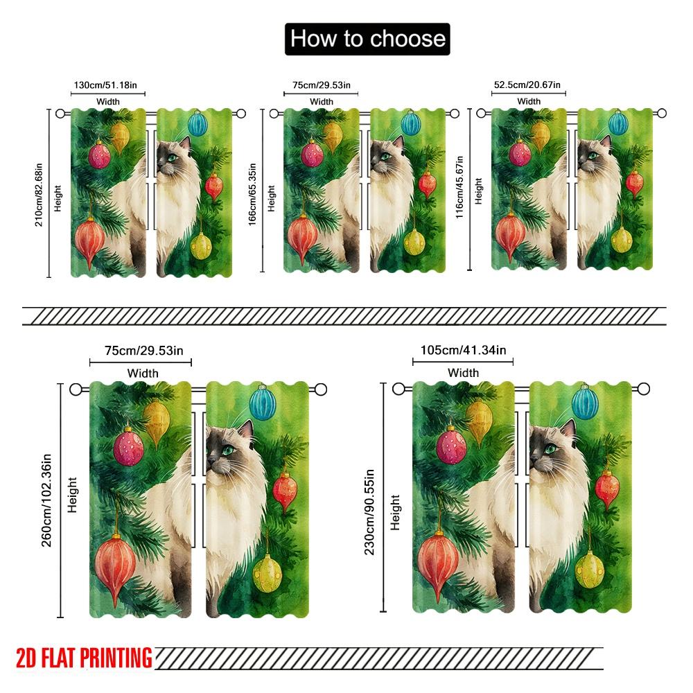 2pcs,2D Plane Printing Print Curtains Longhair Cat by Tree Durable Polyester (without Rod) Versatile All for Living Room,