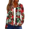 Women's Fashion Christmas Print Casual Zip-Up Long-Sleeved Hooded Jacket
