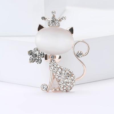 Korean Version Of Temperament Alloy Opal Crown Cat Brooch Fashion Versatile Women'S Clothing Corsage Jewelry Pin