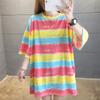 Color Stripes Contrast Color Summer 2025 Large Wide Women's Top Women's Short Sleeve T-Shirt Crew Neck