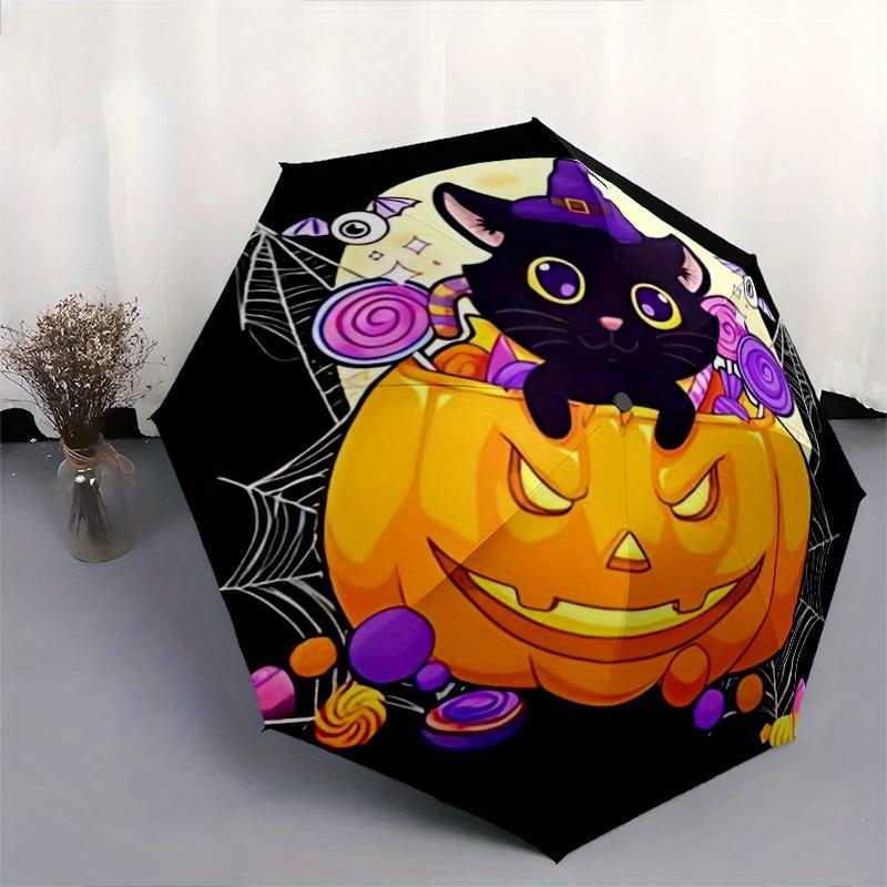 1pc Cartoon Cat & Pumpkin Trick or Treat Automatic Open/CloseUmbrella-CuteUmbrella with Cute Design, Portable 3-Fold Compact Umbrella for Men & W