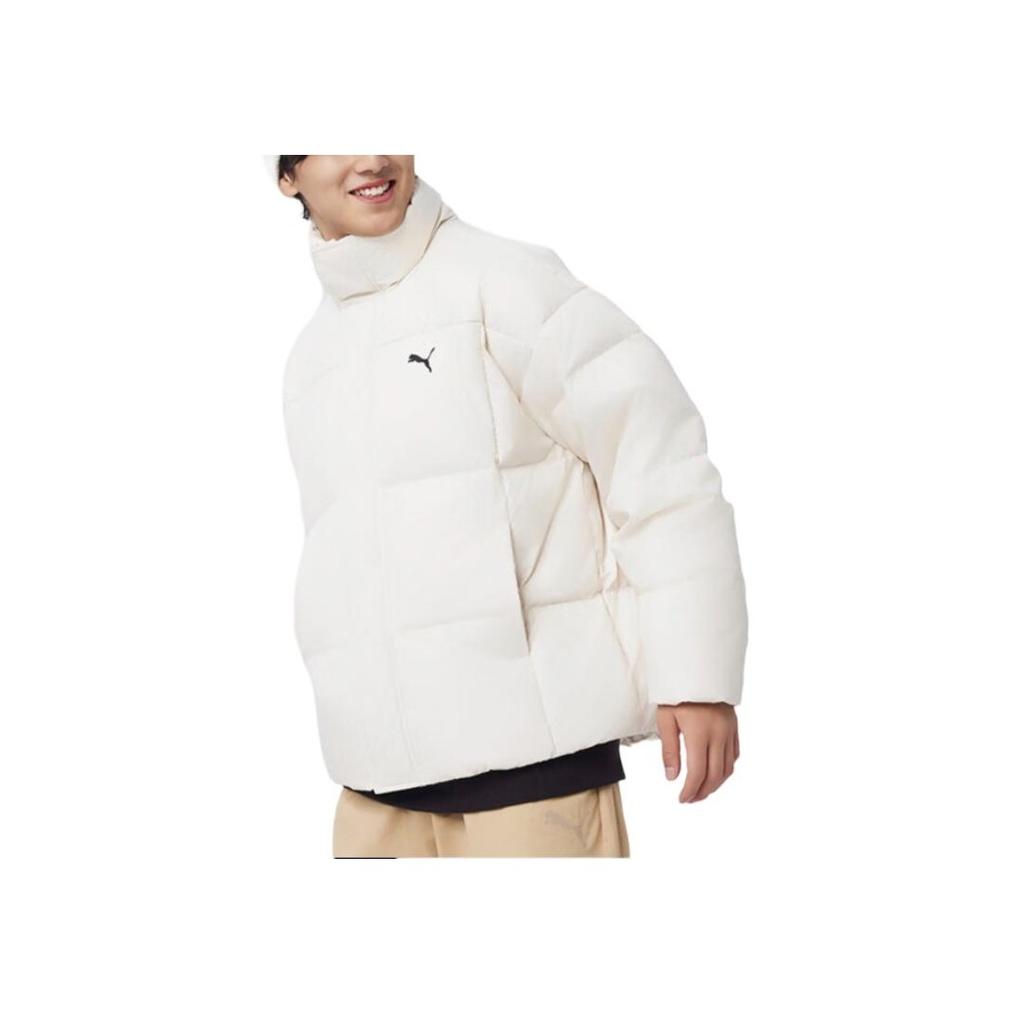 Puma Classics Relaxed Down Jacket Brand Logo Stand Collar Warm Zipper Long Sleeve Down Coat Unisex Jacket Snow-White 631636-80